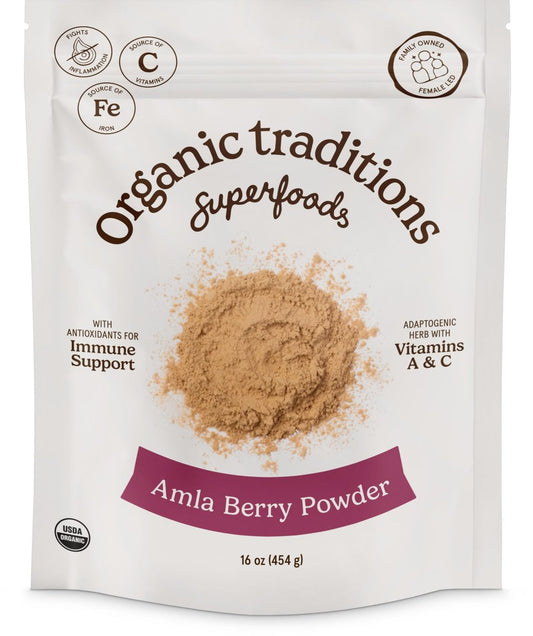 Organic Traditions Amla-Pulver – Bio Amla Pulver aus indischer Stachelbeere, Vitamin-C-reiches Superfood für Smoothies, Säfte und Rezepte, 454 g (1 lb) Beutel