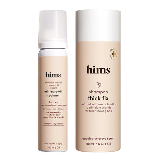 Hims Thick Fix Shampoo & 5% Minoxidil Schaum Set – Haarausfall Behandlung für Männer mit Sägepalmen-Extrakt & Minoxidil – Kräftigendes & verdickendes Shampoo – Parabenfrei & vegan – Eukalyptusduft