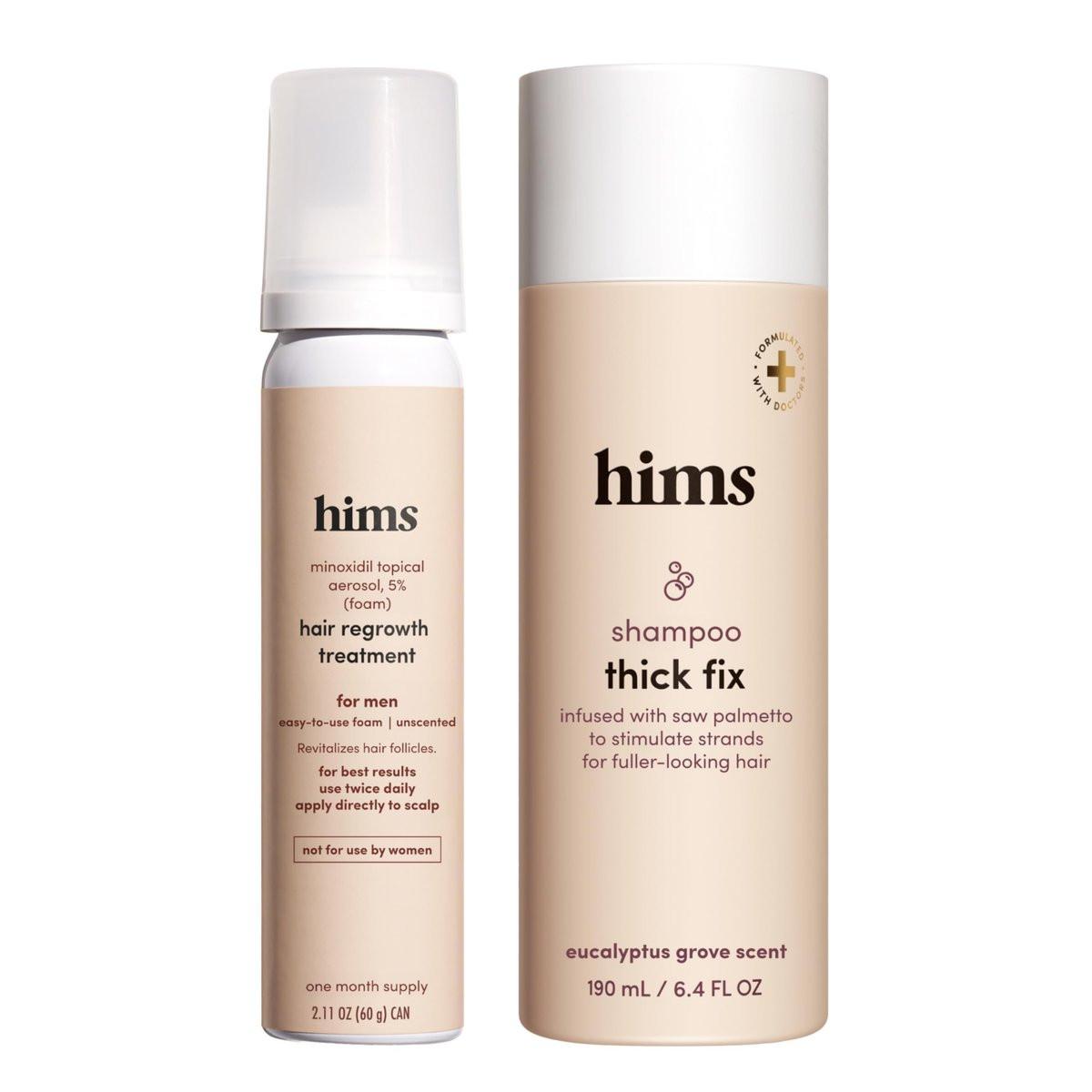 Hims Thick Fix Shampoo & 5% Minoxidil Schaum Set – Haarausfall Behandlung für Männer mit Sägepalmen-Extrakt & Minoxidil – Kräftigendes & verdickendes Shampoo – Parabenfrei & vegan – Eukalyptusduft