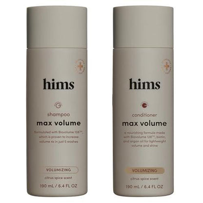 HIMS Max Volume Shampoo & Conditioner Set – Biovolume 128, Biotin & Arganöl – Root Lift & Feuchtigkeit für feines Haar – Sulfatfrei, Parabenfrei, Vegan – Zitrus-Gewürz-Duft – je 200 ml