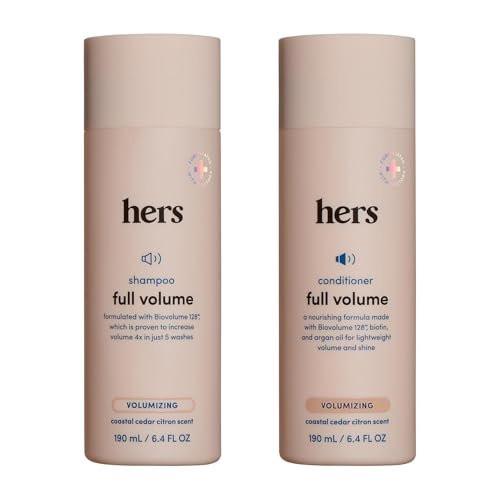 HERS Full Volume Shampoo & Conditioner Set – Biovolume 128 & Biotin – Volumenverstärkend & Glanzspendend – Parabenfrei – Küstenzeder-Zitronenduft – 2 x 200 ml