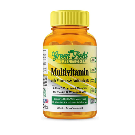 Greenfield Nutritions Halal Multivitamin für Frauen und Männer – 60 Gelatinefreie Multivitamintabletten mit 27+ Vitaminen und Mineralstoffen, A, B12, C, D3, Eisen und Zink – Unterstützt Immunsystem, Knochen und allgemeine Gesundheit