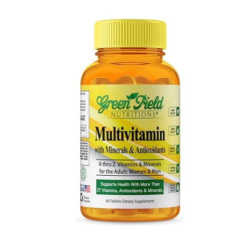 Greenfield Nutritions Halal Multivitamin für Frauen und Männer – 60 Gelatinefreie Multivitamintabletten mit 27+ Vitaminen und Mineralstoffen, A, B12, C, D3, Eisen und Zink – Unterstützt Immunsystem, Knochen und allgemeine Gesundheit