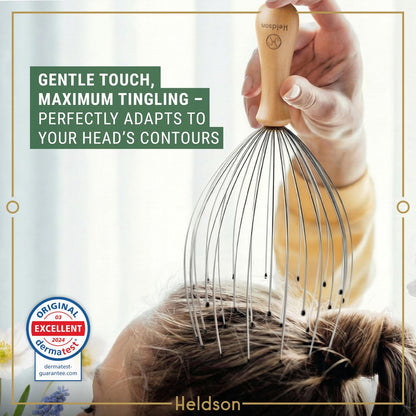 HELDSON® Premium Draht-Kopfmassagegerät – 32 Finger Oktopus-Kratzer – Stressabbau & Entspannung – Kopfhautmassagegerät – Geschenk für Männer & Frauen