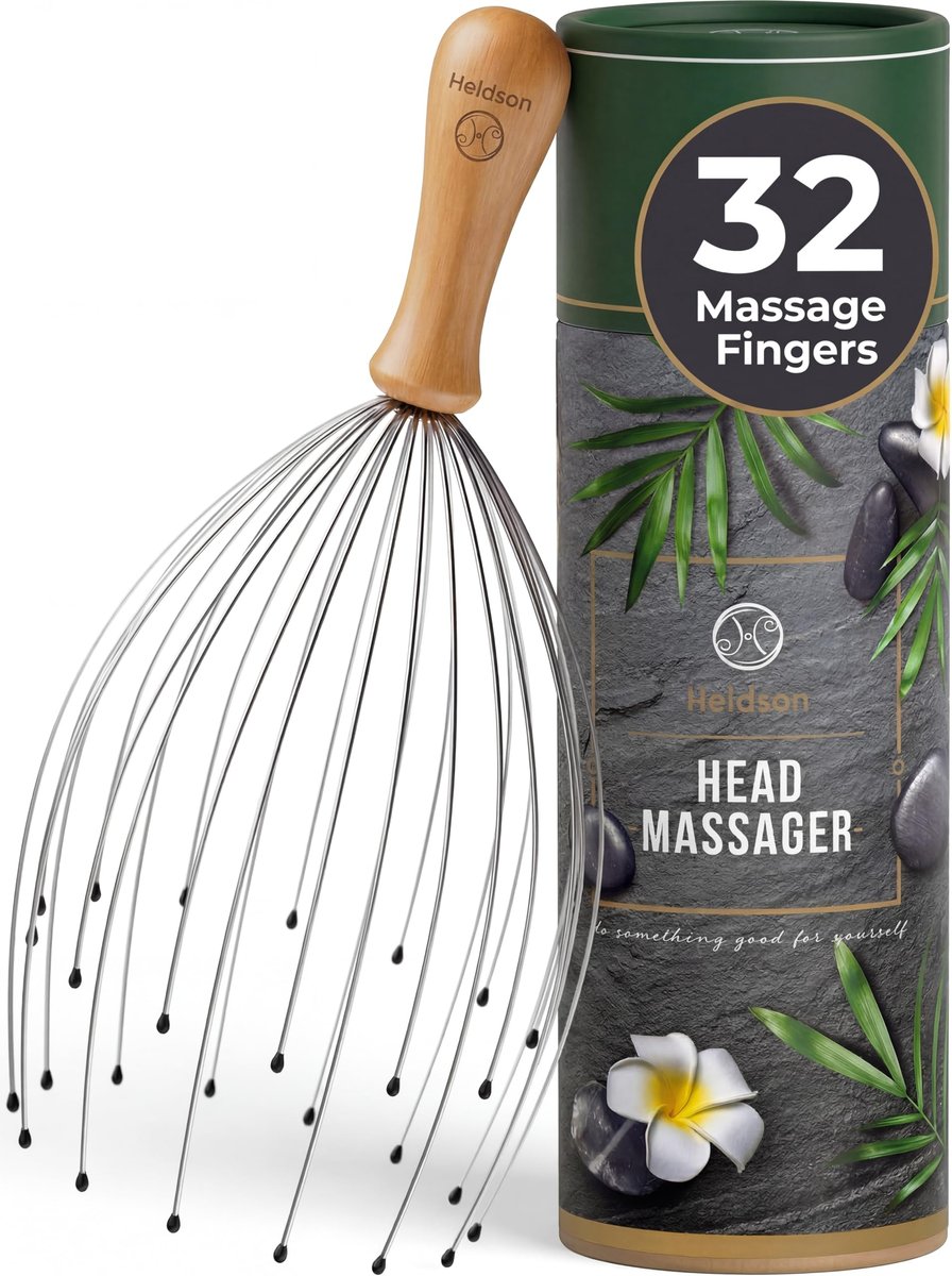 HELDSON® Premium Draht-Kopfmassagegerät – 32 Finger Oktopus-Kratzer – Stressabbau & Entspannung – Kopfhautmassagegerät – Geschenk für Männer & Frauen