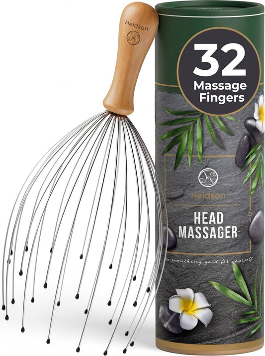 HELDSON® Premium Draht-Kopfmassagegerät – 32 Finger Oktopus-Kratzer – Stressabbau & Entspannung – Kopfhautmassagegerät – Geschenk für Männer & Frauen