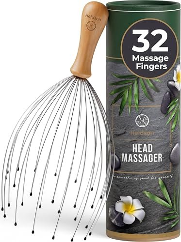 HELDSON® Premium Draht-Kopfmassagegerät – 32 Finger Oktopus-Kratzer – Stressabbau & Entspannung – Kopfhautmassagegerät – Geschenk für Männer & Frauen