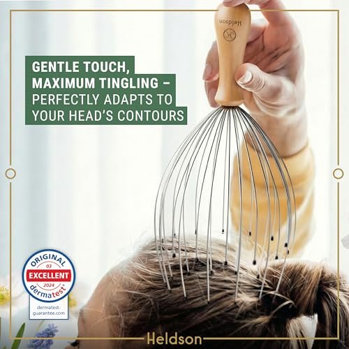HELDSON® Premium Draht-Kopfmassagegerät – 32 Finger Oktopus-Kratzer – Stressabbau & Entspannung – Kopfhautmassagegerät – Geschenk für Männer & Frauen