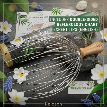 HELDSON® Premium Draht-Kopfmassagegerät – 32 Finger Oktopus-Kratzer – Stressabbau & Entspannung – Kopfhautmassagegerät – Geschenk für Männer & Frauen