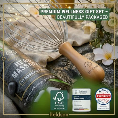 HELDSON® Premium Draht-Kopfmassagegerät – 32 Finger Oktopus-Kratzer – Stressabbau & Entspannung – Kopfhautmassagegerät – Geschenk für Männer & Frauen