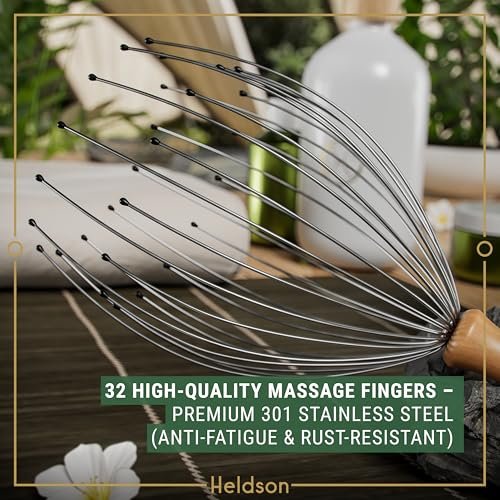 HELDSON® Premium Draht-Kopfmassagegerät – 32 Finger Oktopus-Kratzer – Stressabbau & Entspannung – Kopfhautmassagegerät – Geschenk für Männer & Frauen