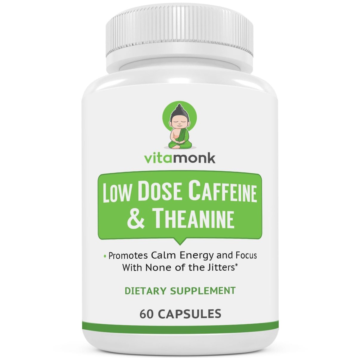 VitaMonk Low Dose Caffeine und Theanine – Mikrodosierung Koffein mit L-Theanin und Theobromin, 25 mg Koffein pro Kapsel, 60 Kapseln