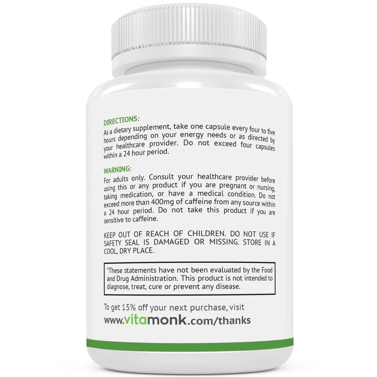 VitaMonk Low Dose Caffeine und Theanine – Mikrodosierung Koffein mit L-Theanin und Theobromin, 25 mg Koffein pro Kapsel, 60 Kapseln