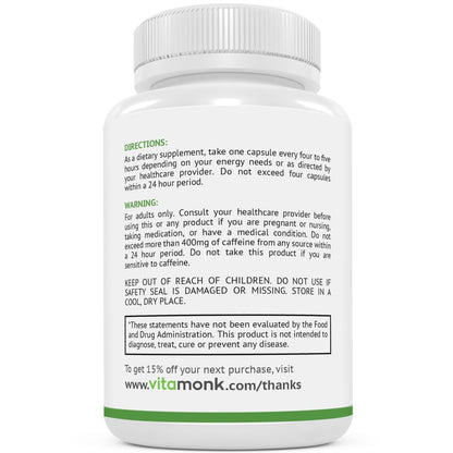 VitaMonk Low Dose Caffeine und Theanine – Mikrodosierung Koffein mit L-Theanin und Theobromin, 25 mg Koffein pro Kapsel, 60 Kapseln
