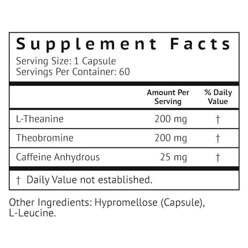 VitaMonk Low Dose Caffeine und Theanine – Mikrodosierung Koffein mit L-Theanin und Theobromin, 25 mg Koffein pro Kapsel, 60 Kapseln