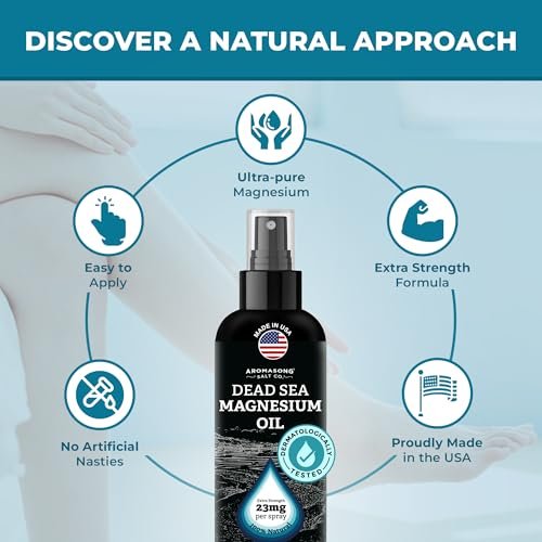 Aromasong Magnesium Spray – Extra Stark (23 mg pro Sprühstoß) 8 Oz – Reines Magnesiumöl für Beinbeschwerden und erholsamen Schlaf – Hergestellt in den USA