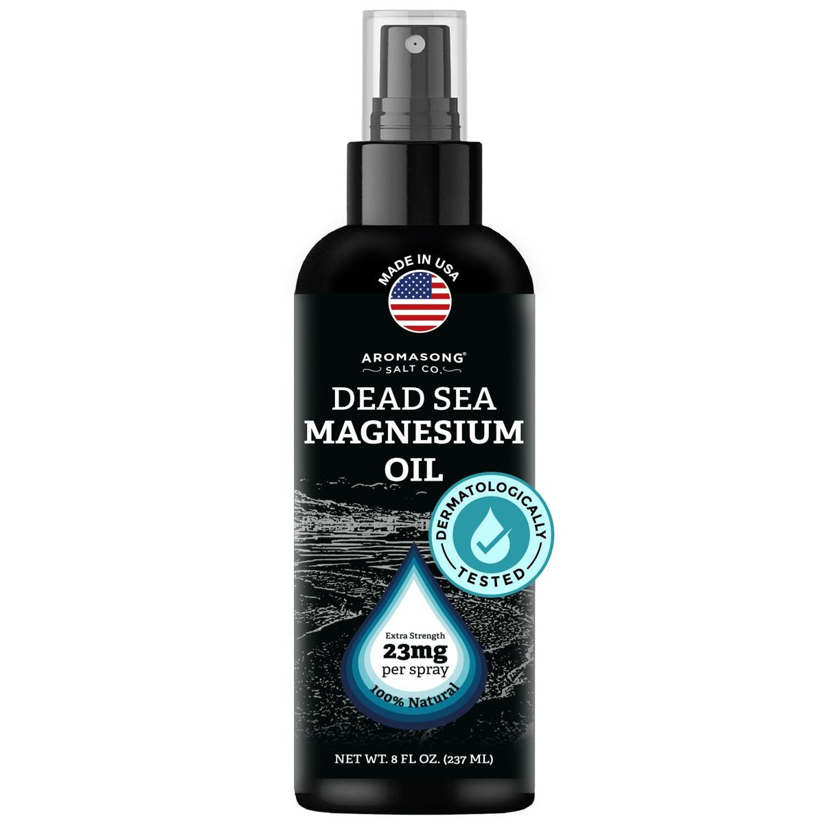 Aromasong Magnesium Spray – Extra Stark (23 mg pro Sprühstoß) 8 Oz – Reines Magnesiumöl für Beinbeschwerden und erholsamen Schlaf – Hergestellt in den USA
