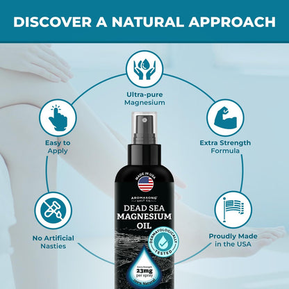Aromasong Magnesium Spray – Extra Stark (23 mg pro Sprühstoß) 8 Oz – Reines Magnesiumöl für Beinbeschwerden und erholsamen Schlaf – Hergestellt in den USA