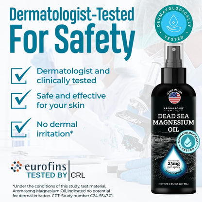 Aromasong Magnesium Spray – Extra Stark (23 mg pro Sprühstoß) 8 Oz – Reines Magnesiumöl für Beinbeschwerden und erholsamen Schlaf – Hergestellt in den USA