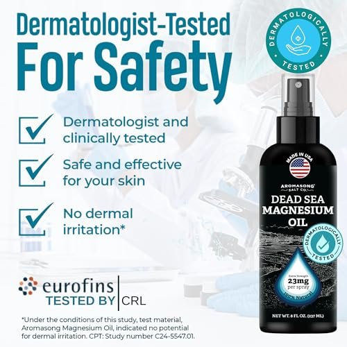 Aromasong Magnesium Spray – Extra Stark (23 mg pro Sprühstoß) 8 Oz – Reines Magnesiumöl für Beinbeschwerden und erholsamen Schlaf – Hergestellt in den USA