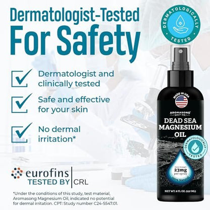 Aromasong Magnesium Spray – Extra Stark (23 mg pro Sprühstoß) 8 Oz – Reines Magnesiumöl für Beinbeschwerden und erholsamen Schlaf – Hergestellt in den USA