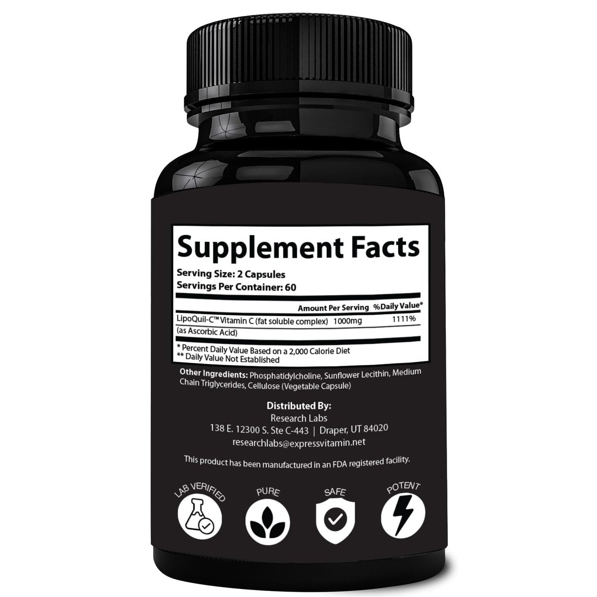 Research Labs Liposomales Vitamin C Supplement mit verbesserter Absorption LipoQuil-C™ | 2 für 1 – 240 Kapseln insgesamt Immununterstützung Kollagen-Booster | Hochdosiertes fettlösliches Vita C 1000 mg gepuffert | Non GMO