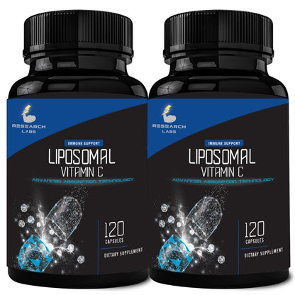 Research Labs Liposomales Vitamin C Supplement mit verbesserter Absorption LipoQuil-C™ | 2 für 1 – 240 Kapseln insgesamt Immununterstützung Kollagen-Booster | Hochdosiertes fettlösliches Vita C 1000 mg gepuffert | Non GMO