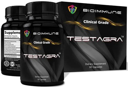 BioImmune TESTAGRA Testosteron Booster für Männer – 10-fach konzentriert – 90 Kapseln – Steigert Muskelmasse, Energie, Antrieb und Kraft – mit Sägepalme, Tribulus, Tongkat Ali, Bockshornklee, Zink