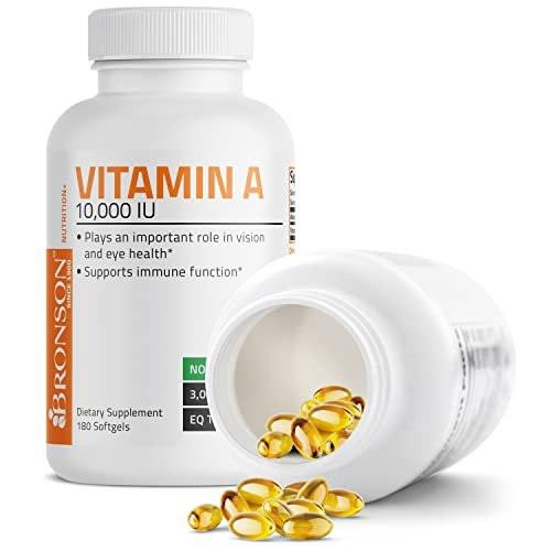 Bronson Vitamin A 10.000 IE Premium Non-GMO – Unterstützt gesunde Sehkraft, Immunsystem und Wachstum, 180 Softgels