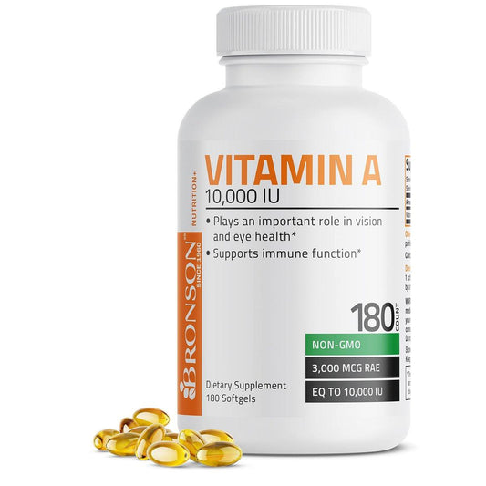 Bronson Vitamin A 10.000 IE Premium Non-GMO – Unterstützt gesunde Sehkraft, Immunsystem und Wachstum, 180 Softgels