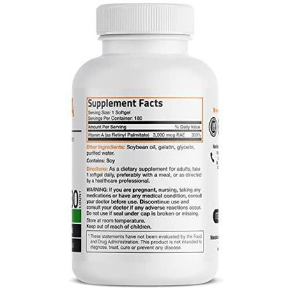 Bronson Vitamin A 10.000 IE Premium Non-GMO – Unterstützt gesunde Sehkraft, Immunsystem und Wachstum, 180 Softgels