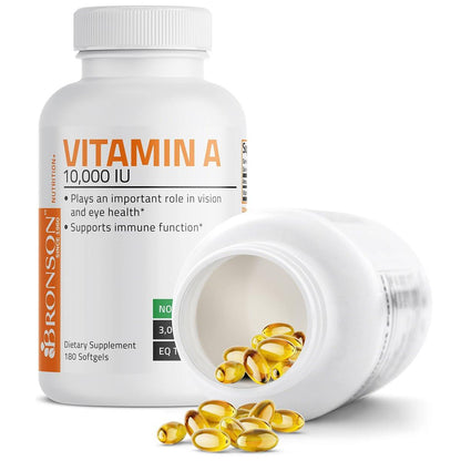 Bronson Vitamin A 10.000 IE Premium Non-GMO – Unterstützt gesunde Sehkraft, Immunsystem und Wachstum, 180 Softgels