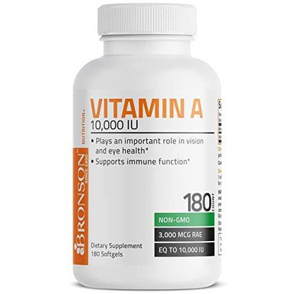 Bronson Vitamin A 10.000 IE Premium Non-GMO – Unterstützt gesunde Sehkraft, Immunsystem und Wachstum, 180 Softgels