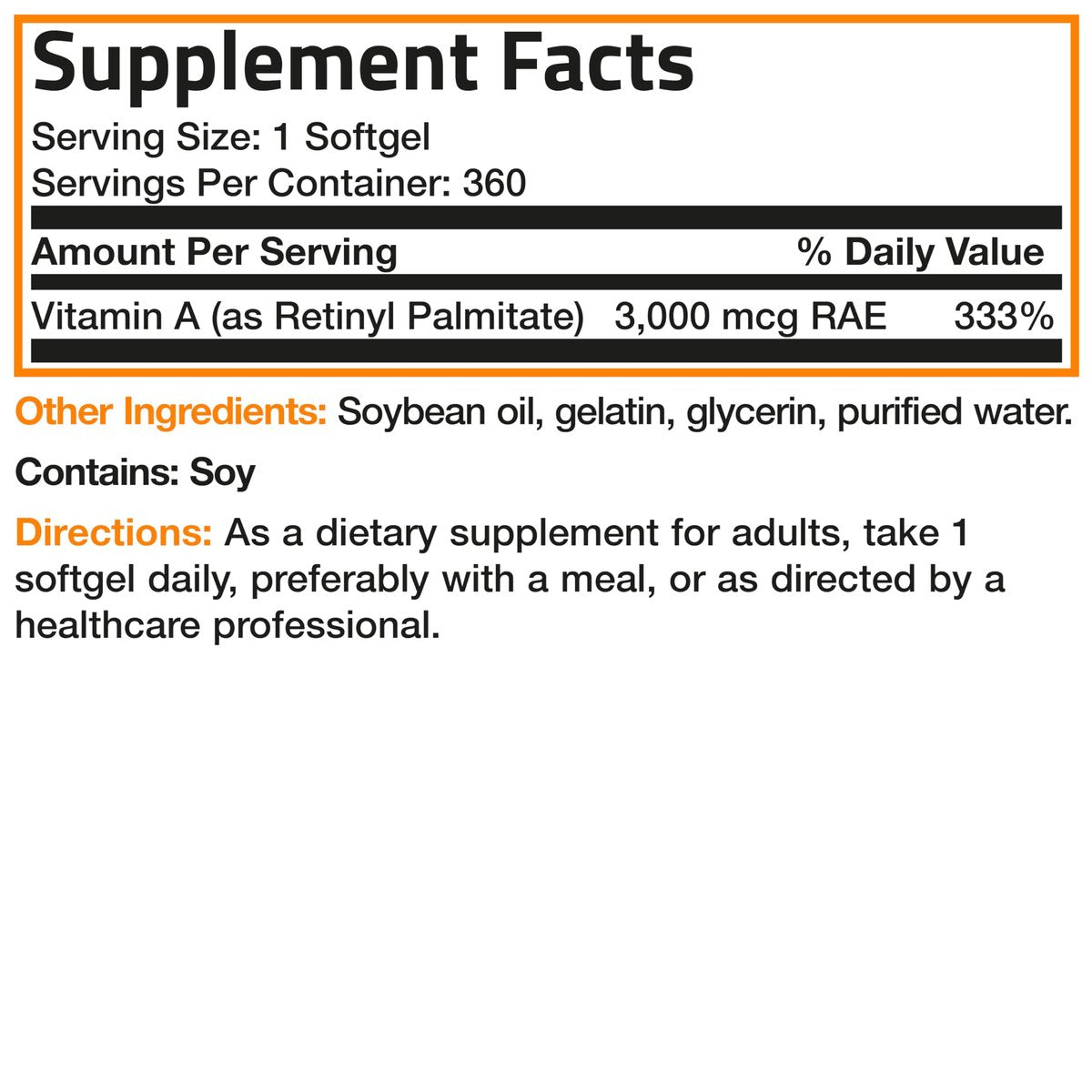 Bronson Vitamin A 10.000 IE – Hochdosiertes, nicht-GMO Nahrungsergänzungsmittel für Sehkraft, Immunsystem & Zellgesundheit, 360 Softgels