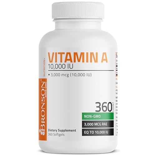 Bronson Vitamin A 10.000 IE – Hochdosiertes, nicht-GMO Nahrungsergänzungsmittel für Sehkraft, Immunsystem & Zellgesundheit, 360 Softgels