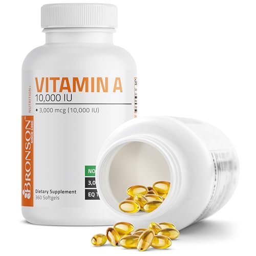 Bronson Vitamin A 10.000 IE – Hochdosiertes, nicht-GMO Nahrungsergänzungsmittel für Sehkraft, Immunsystem & Zellgesundheit, 360 Softgels