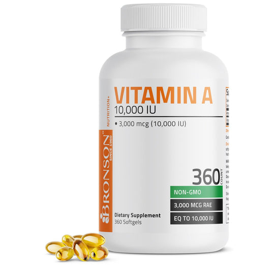Bronson Vitamin A 10.000 IE – Hochdosiertes, nicht-GMO Nahrungsergänzungsmittel für Sehkraft, Immunsystem & Zellgesundheit, 360 Softgels
