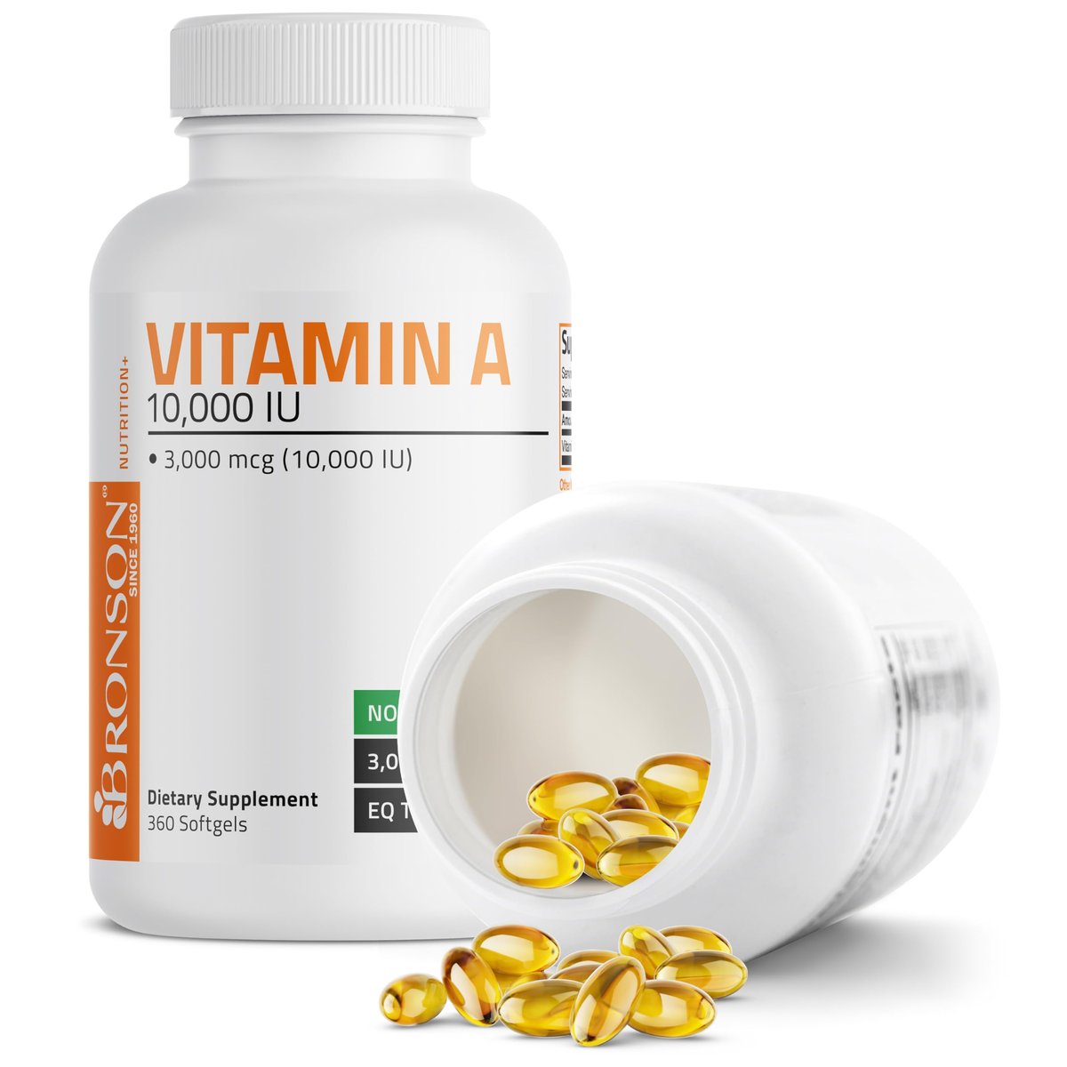 Bronson Vitamin A 10.000 IE – Hochdosiertes, nicht-GMO Nahrungsergänzungsmittel für Sehkraft, Immunsystem & Zellgesundheit, 360 Softgels