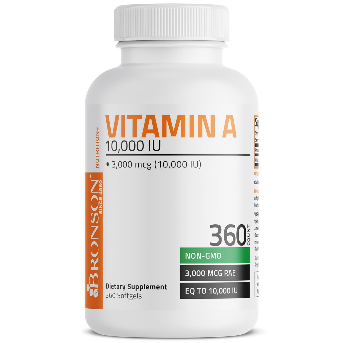 Bronson Vitamin A 10.000 IE – Hochdosiertes, nicht-GMO Nahrungsergänzungsmittel für Sehkraft, Immunsystem & Zellgesundheit, 360 Softgels
