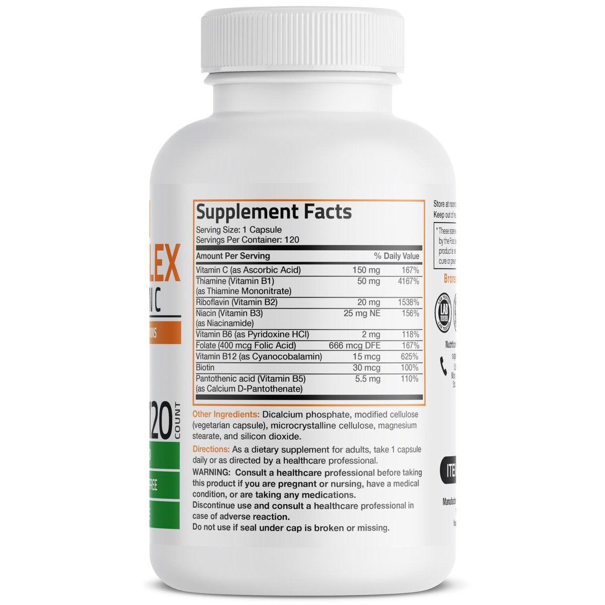 Bronson Vitamin B-Komplex mit Vitamin C – Immunsystem, Energie & Nervensystem – Non-GMO, 120 vegane Kapseln