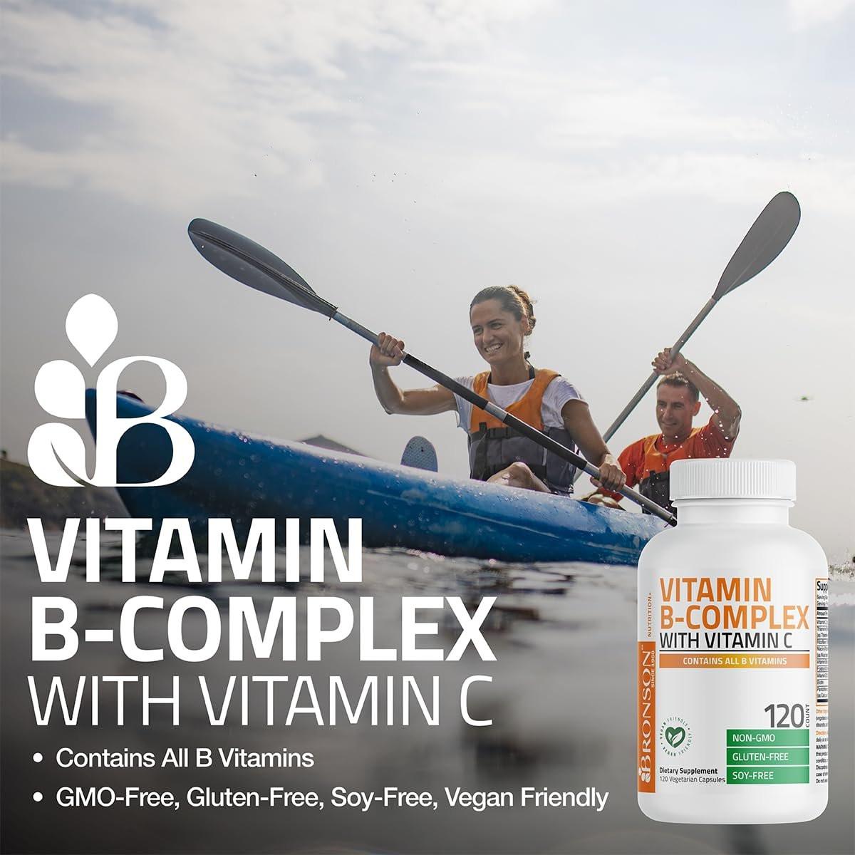 Bronson Vitamin B-Komplex mit Vitamin C – Immunsystem, Energie & Nervensystem – Non-GMO, 120 vegane Kapseln