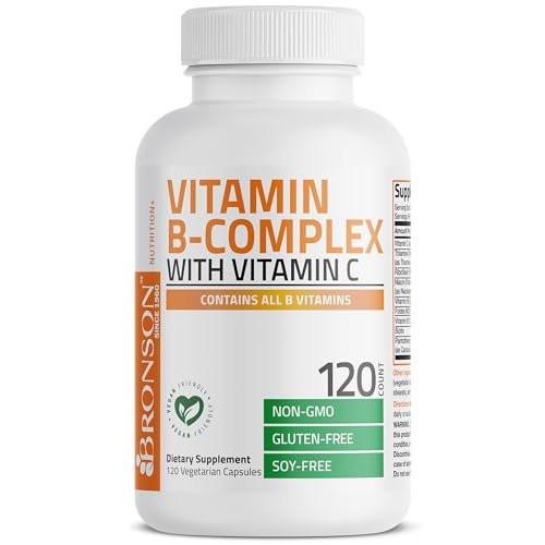 Bronson Vitamin B-Komplex mit Vitamin C – Immunsystem, Energie & Nervensystem – Non-GMO, 120 vegane Kapseln