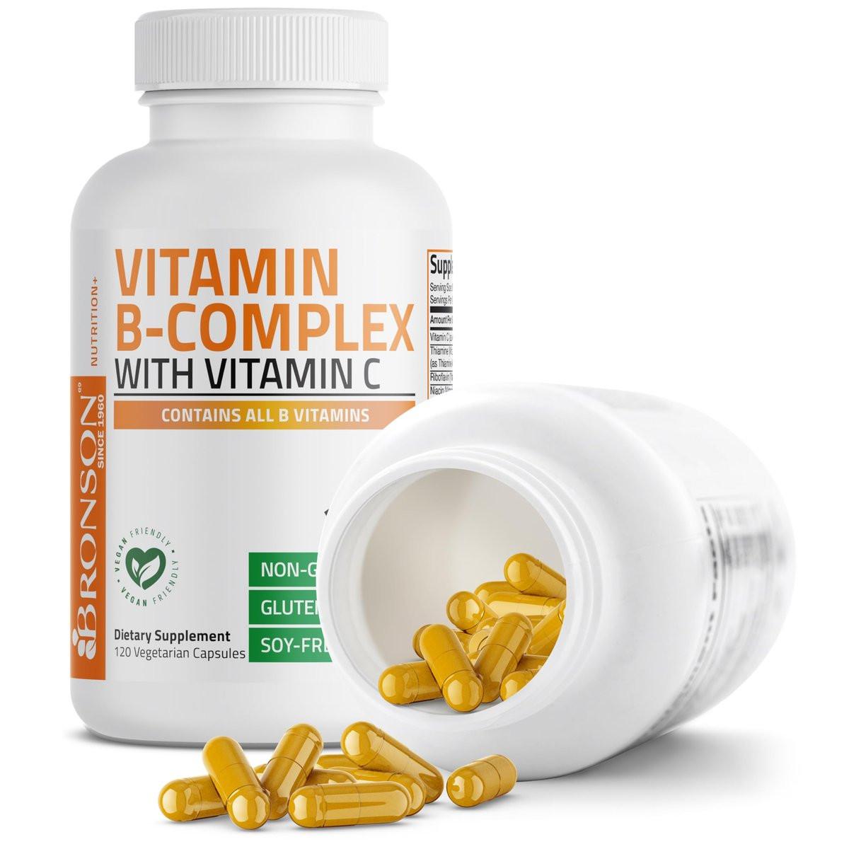 Bronson Vitamin B-Komplex mit Vitamin C – Immunsystem, Energie & Nervensystem – Non-GMO, 120 vegane Kapseln