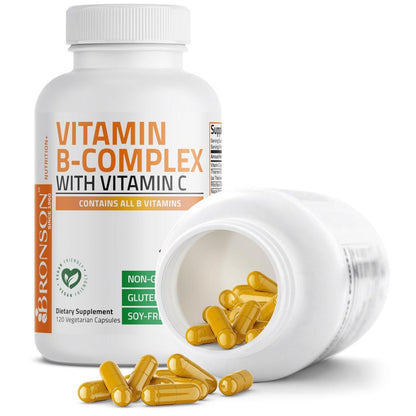 Bronson Vitamin B-Komplex mit Vitamin C – Immunsystem, Energie & Nervensystem – Non-GMO, 120 vegane Kapseln