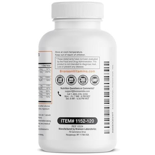 Bronson Vitamin B-Komplex mit Vitamin C – Immunsystem, Energie & Nervensystem – Non-GMO, 120 vegane Kapseln