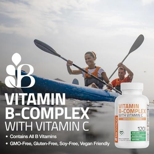 Bronson Vitamin B-Komplex mit Vitamin C – Immunsystem, Energie & Nervensystem – Non-GMO, 120 vegane Kapseln