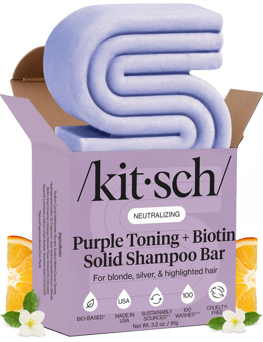 Kitsch Toning Purple Shampoo Bar für Blondes & coloriertes Haar – Shampoo für Frauen und Männer – Biotin-Shampoo zur Kräftigung und Neutralisierung von Gelbstich – Vegan, silikon- & sulfatfrei – 90 g