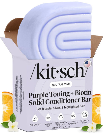 Kitsch Tönender Conditioner für Blondes & coloriertes Haar – Conditioner Bar mit Biotin für kräftigeres Haar & Neutralisierung von Gelbstich – Vegan, Silikon- & Sulfatfrei – 76 g