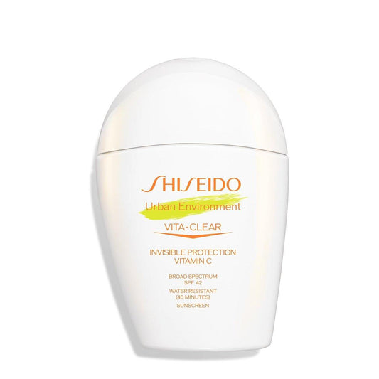 Shiseido Urban Environment Vita-Clear Sonnenschutz SPF 42 – Unsichtbare Formel mit Vitamin C – Mattierend, 8 Stunden Make-up-Halt – Nicht komedogen – 30 ml