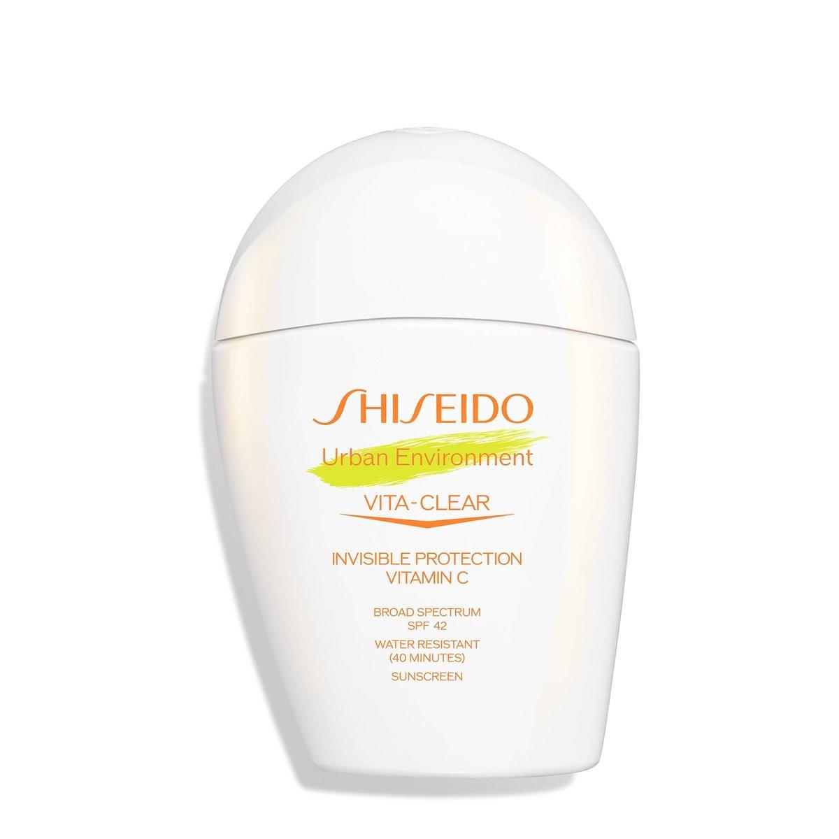 Shiseido Urban Environment Vita-Clear Sonnenschutz SPF 42 – Unsichtbare Formel mit Vitamin C – Mattierend, 8 Stunden Make-up-Halt – Nicht komedogen – 30 ml